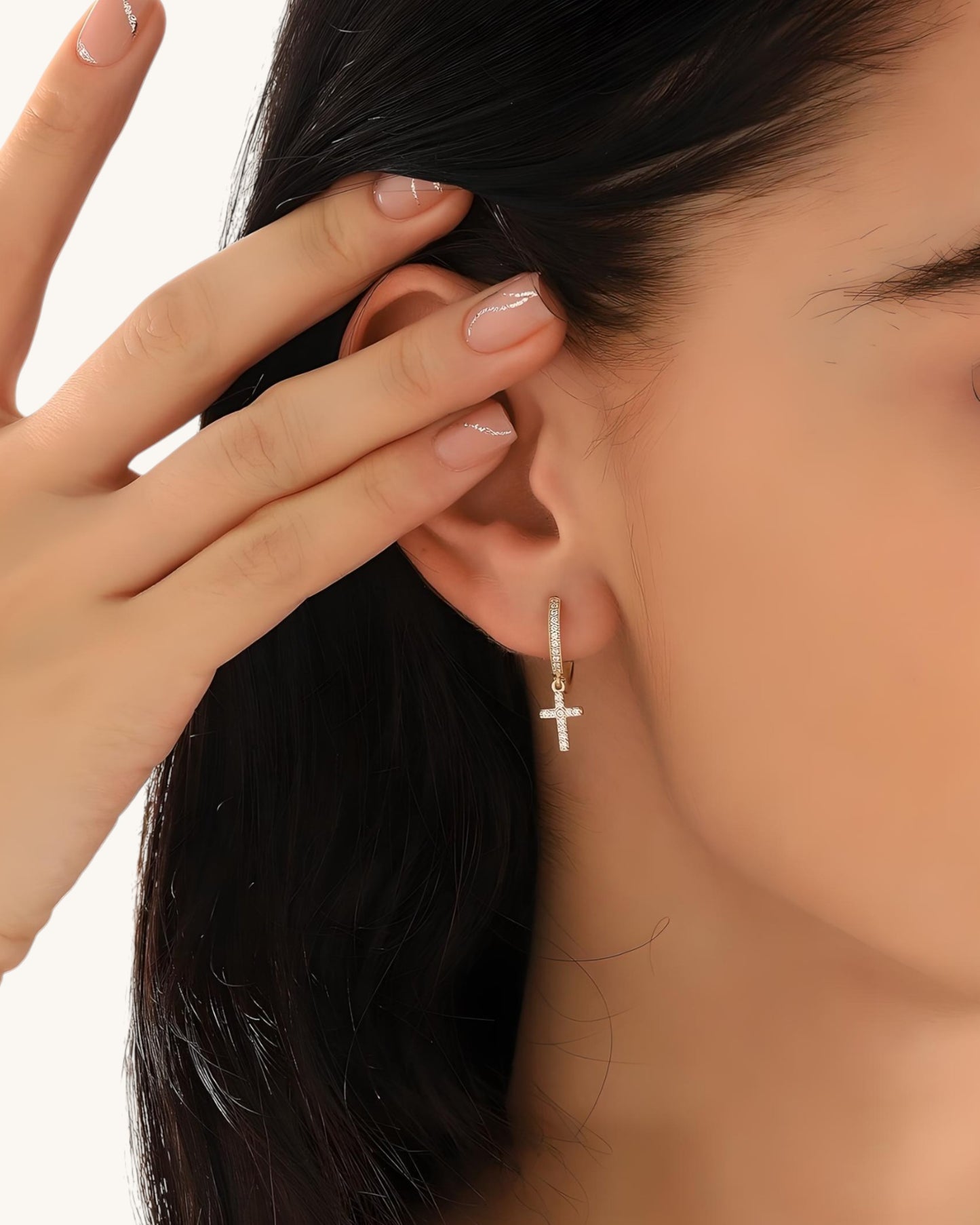 DAINTY CROSS HOOPS