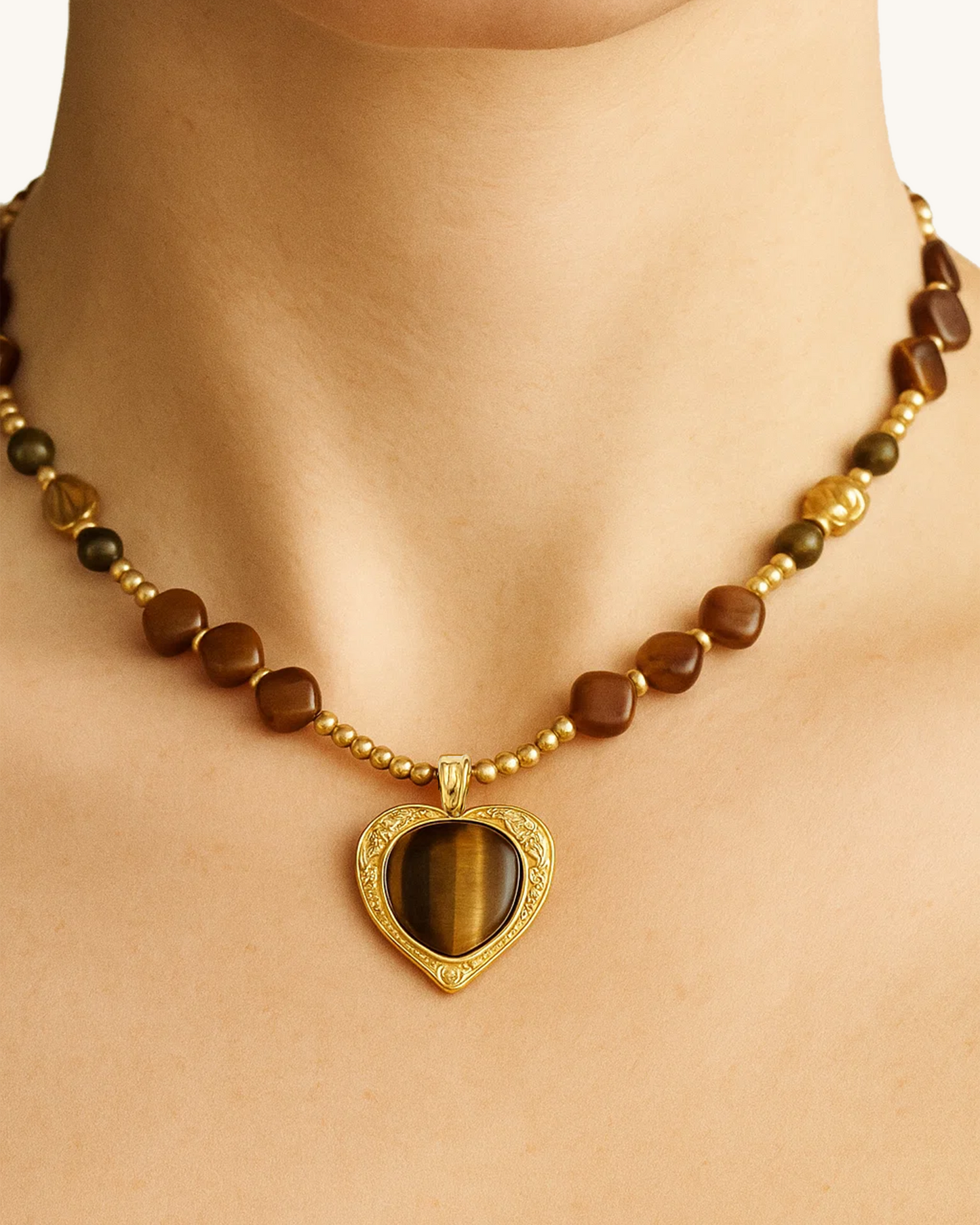 TIGER EYE HEART NECKLACE