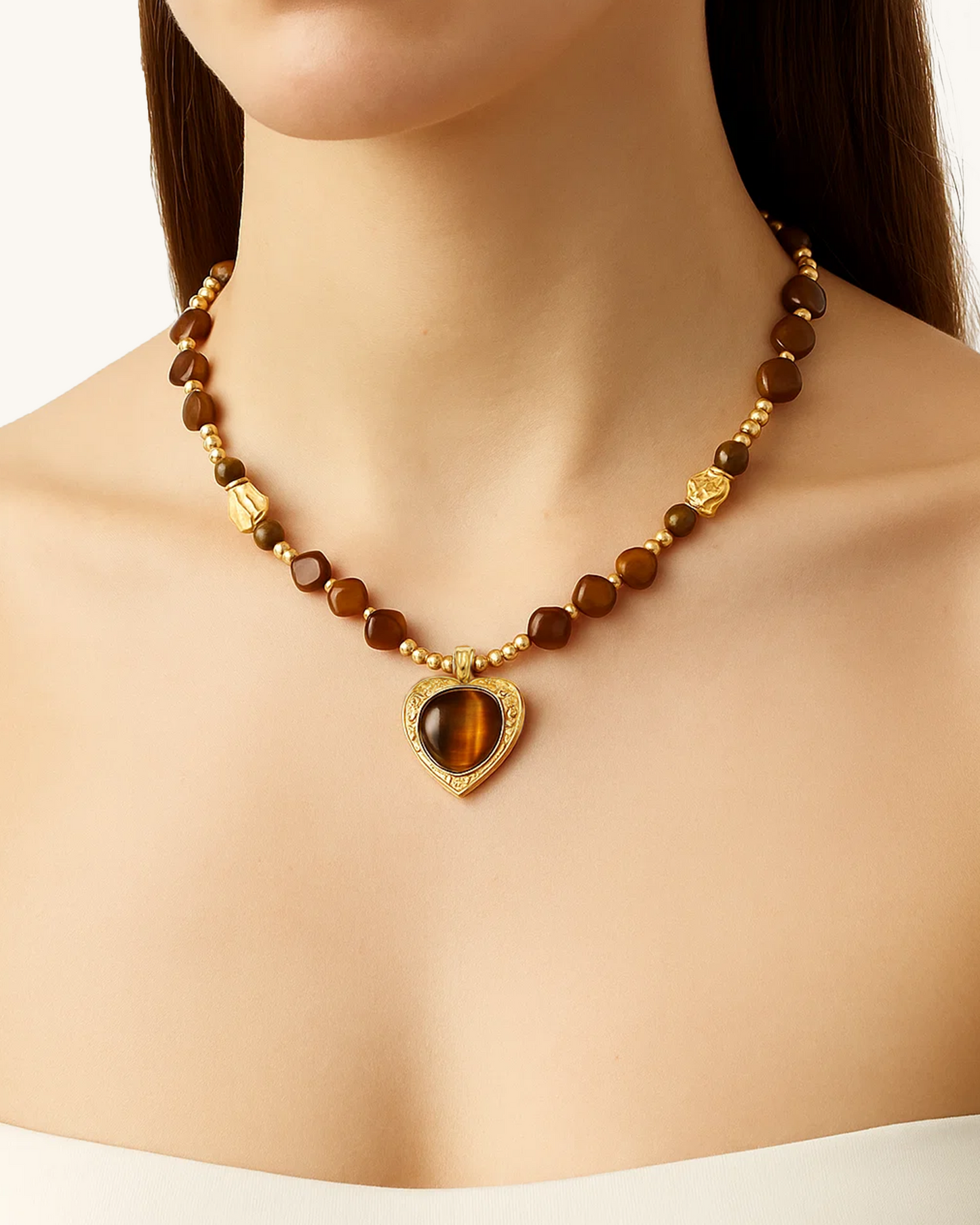 TIGER EYE HEART NECKLACE