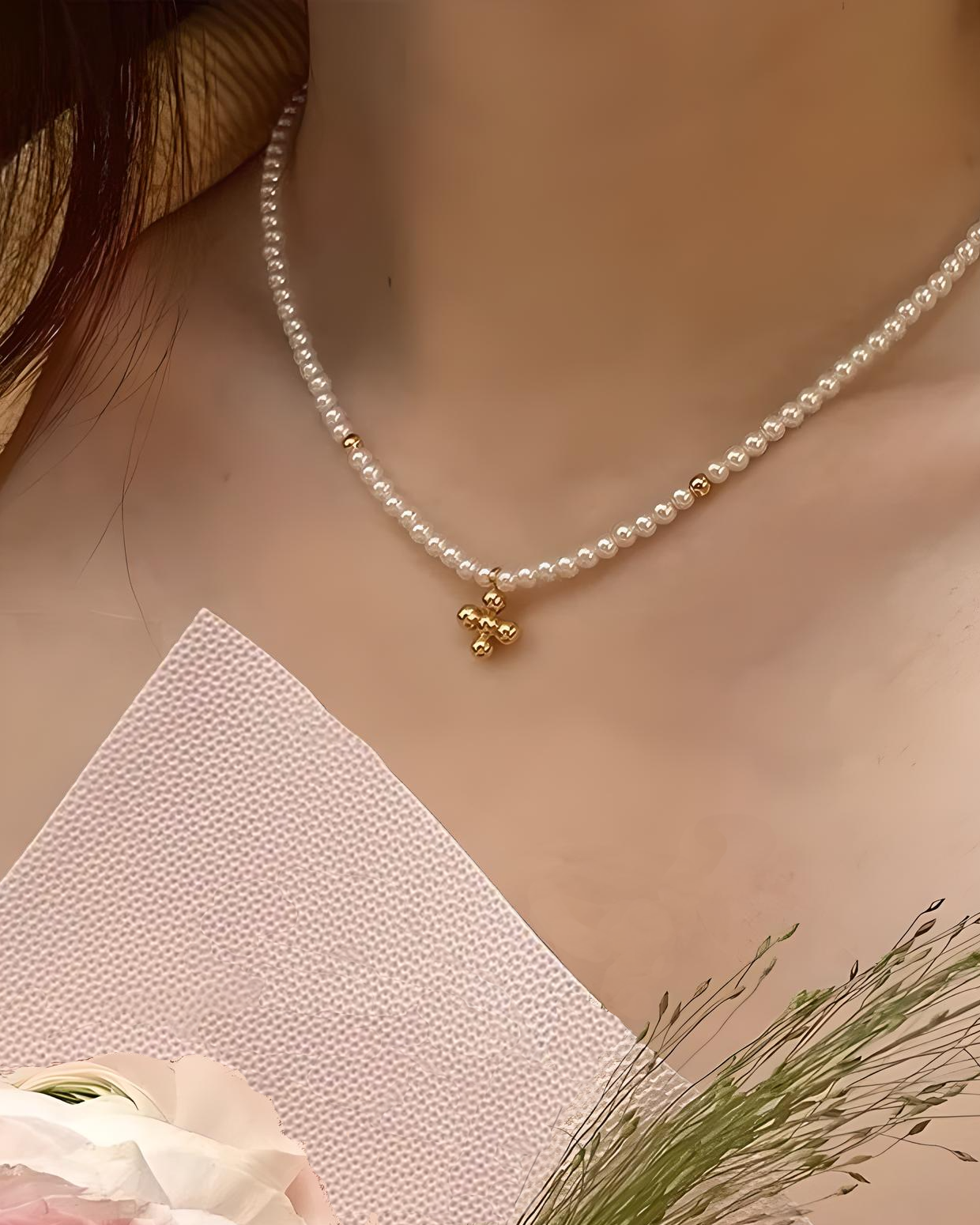 CROSS PEARL NECKLACE
