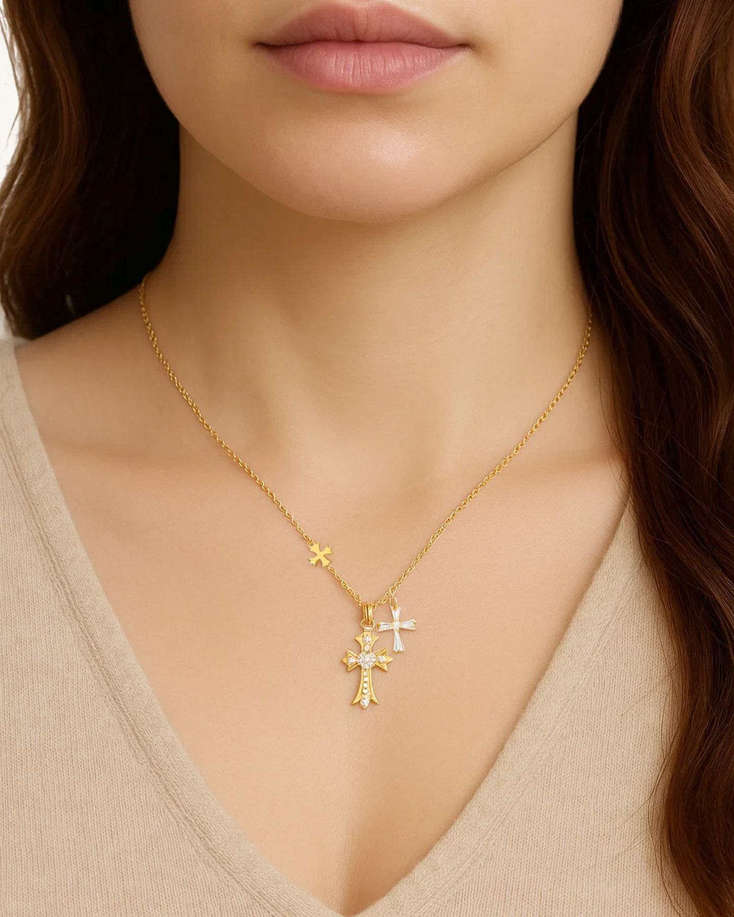 DOUBLE CROSS NECKLACE